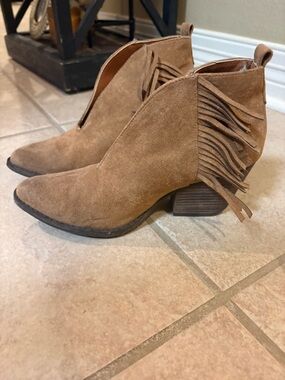 Coconuts by Matisse Tan Suede Fringe Ankle Boots